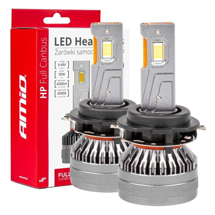 Becuri LED, AMIO, Seria HP FULL CANBUS H7-6, 6500K, 50W, 4500 lm, Set 2 bucati