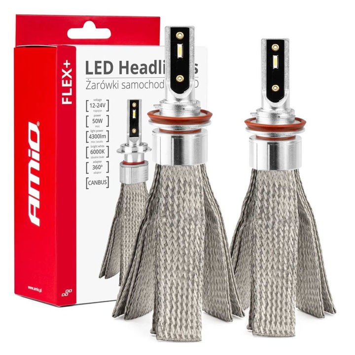 LED izzók H8/H9/H11/H16, AMIO, 6000K, 50W, 2 darabos készlet