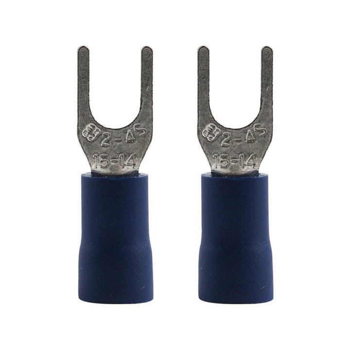 Set 100 bucati terminale electrice izolate cu furca JZRO, SV2-4, albastru, 1.5-2.5mm, 4.3x6.4mm