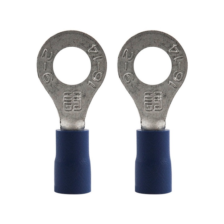 Set 100 bucati terminale electrice izolate cu inel, JZRO, RV2-6, albastru, 1.5-2.5mm, 6.3x11.5mm