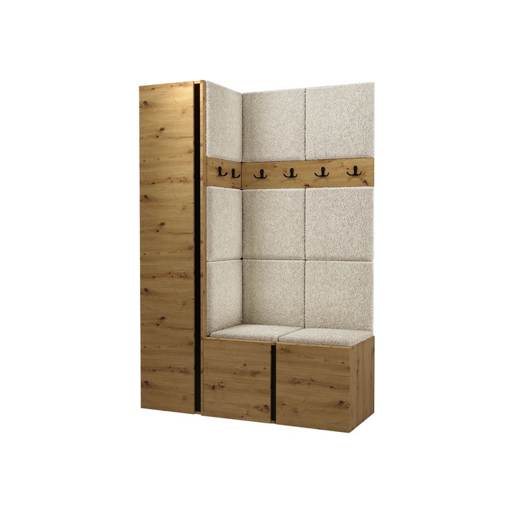 Mobilier pentru hol Tavasz IX, MIRJAN24, stejar artisan + bej, 46x124x186 cm