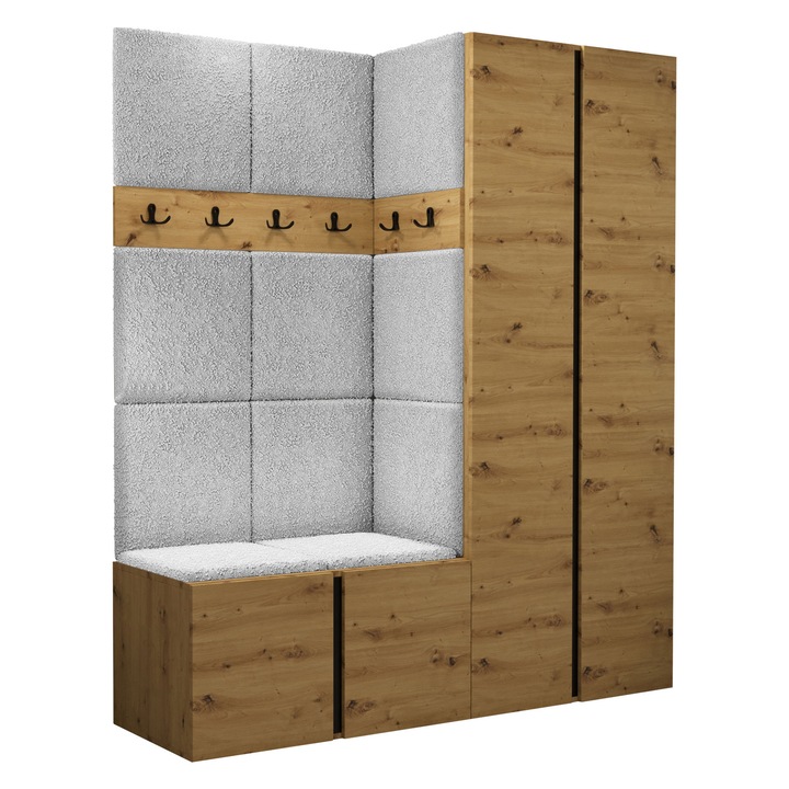 Mobilier pentru hol Tavasz III, MIRJAN24, stejar artisan + gri deschis, 46x158x186 cm