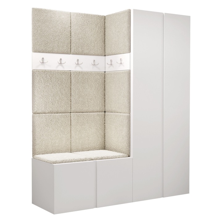 Mobilier pentru hol Tavasz III, MIRJAN24, alb + bej, 46x158x186 cm