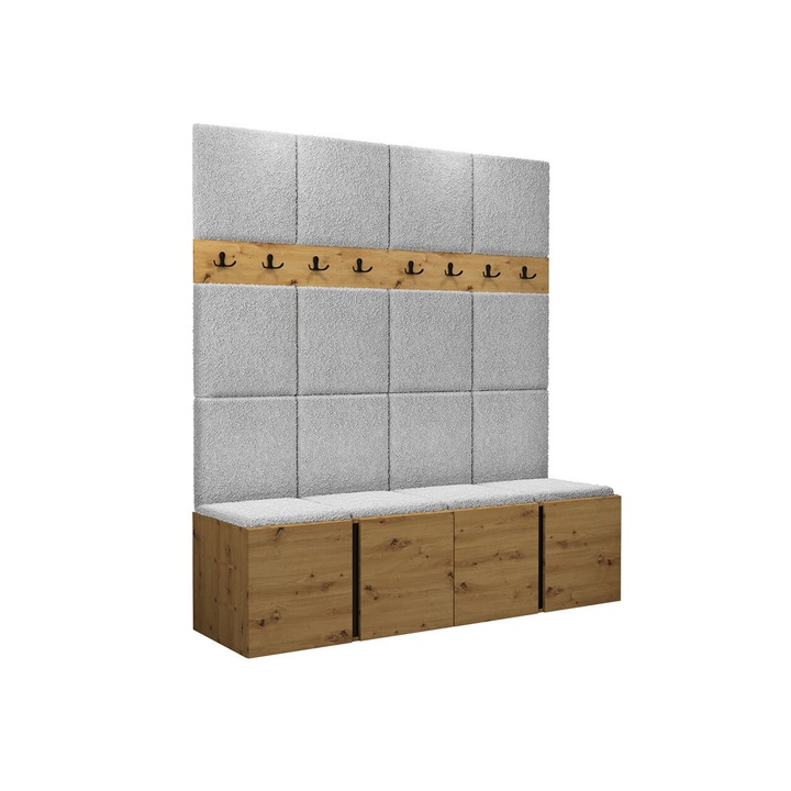 Mobilier pentru hol Tavasz V, MIRJAN24, stejar artisan + gri deschis, 46x168x186 cm