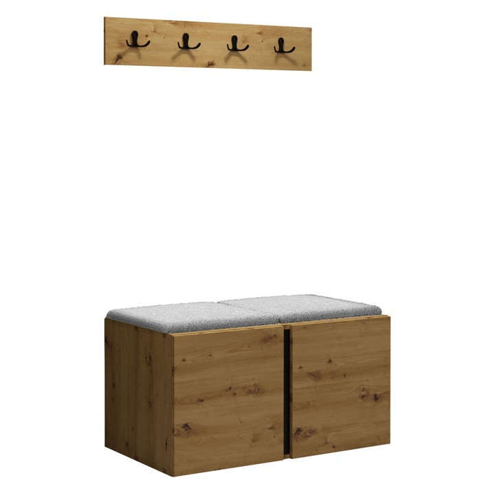 Mobilier pentru hol Tavasz VI, MIRJAN24, stejar artisan + gri deschis, 46x84x42 cm