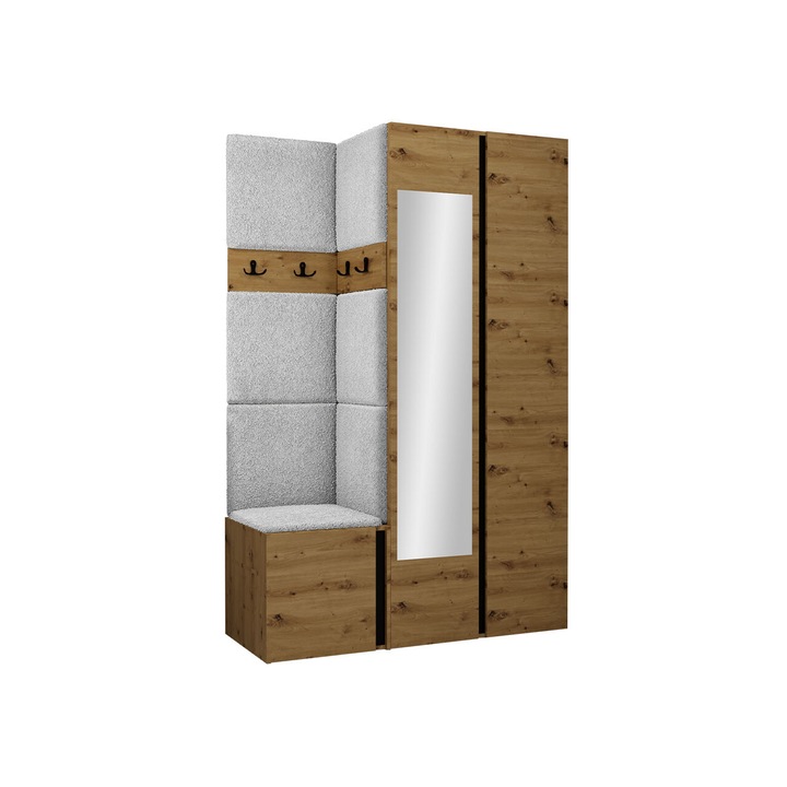 Mobilier pentru hol Tavasz XXVI, MIRJAN24, stejar artisan + gri deschis, 46x116x186 cm
