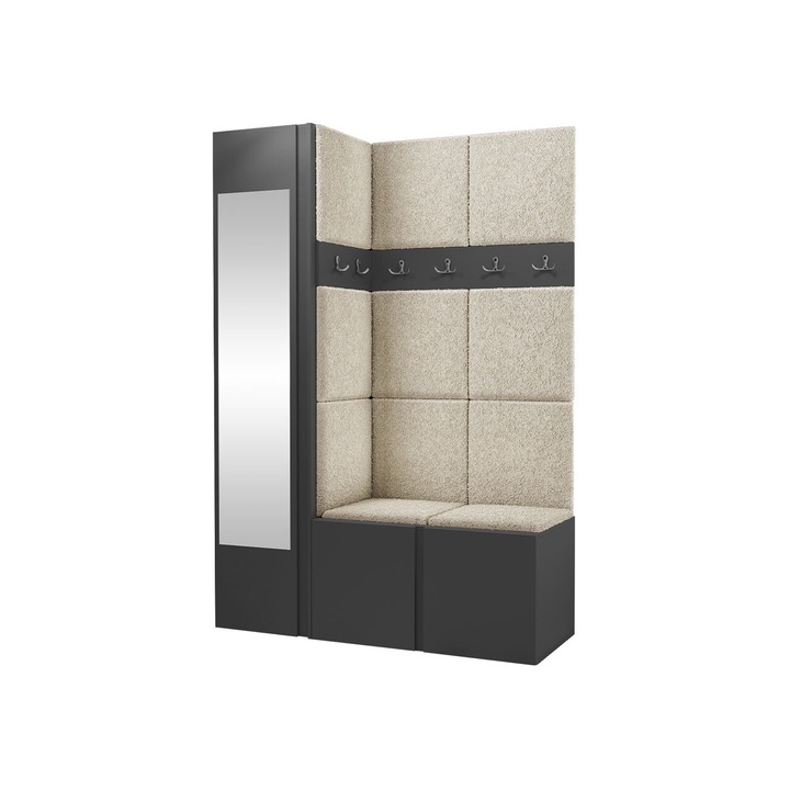 Mobilier pentru hol Tavasz X, MIRJAN24, grafit + bej, 46x124x186 cm