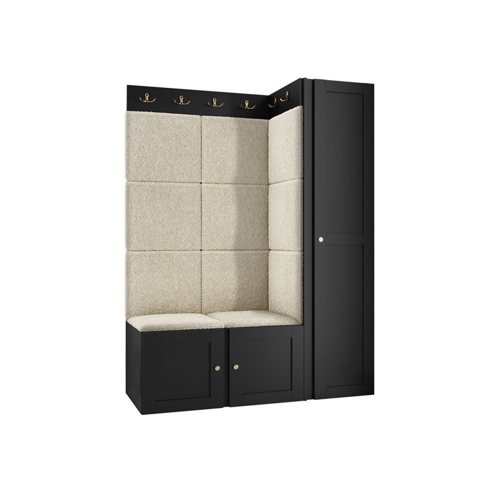 Mobilier pentru hol Tavasz Ramiro IX, MIRJAN24, negru + bej, 46x124x186 cm