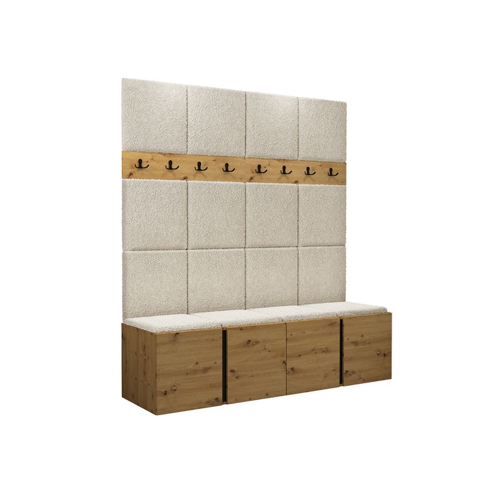 Mobilier pentru hol Tavasz V, MIRJAN24, stejar artisan + bej, 46x168x186 cm