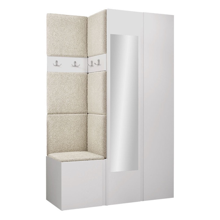Mobilier pentru hol Tavasz XXVI, MIRJAN24, alb + bej, 46x116x186 cm