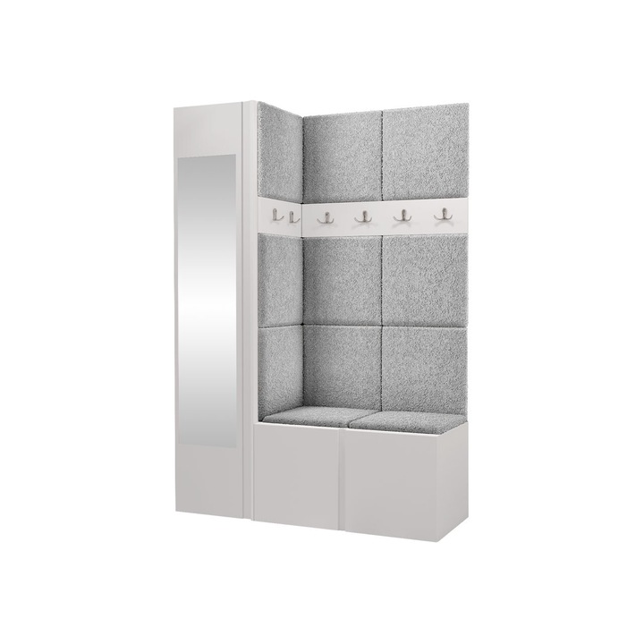 Mobilier pentru hol Tavasz X, MIRJAN24, alb + gri deschis, 46x124x186 cm