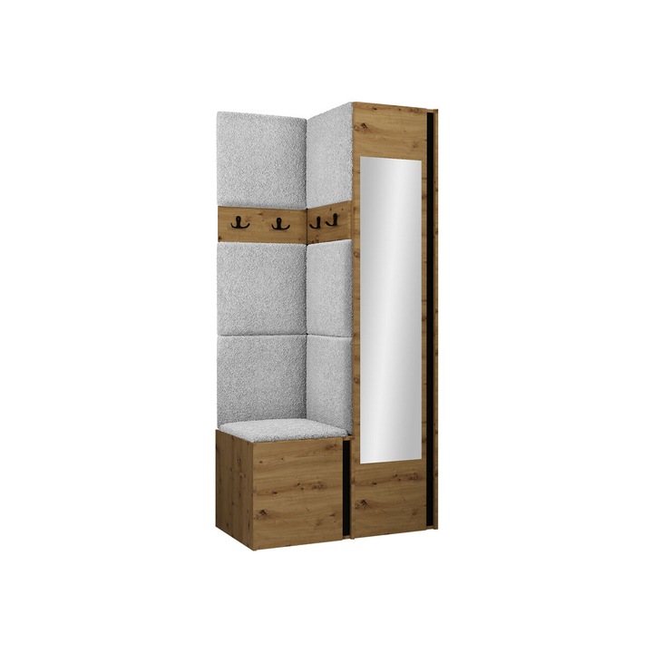 Mobilier pentru hol Tavasz XXV, MIRJAN24, stejar artisan + gri deschis, 46x82x186 cm