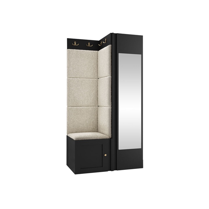 Mobilier pentru hol Tavasz Ramiro XXVI, MIRJAN24, negru + bej, 46x82x186 cm