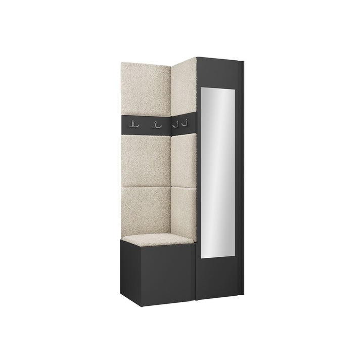 Mobilier pentru hol Tavasz XXV, MIRJAN24, grafit + bej, 46x82x186 cm