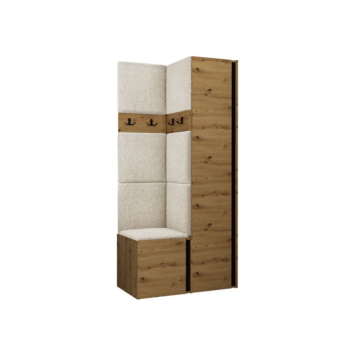 Mobilier pentru hol Tavasz XXIV, MIRJAN24, stejar artisan + bej, 46x82x186 cm