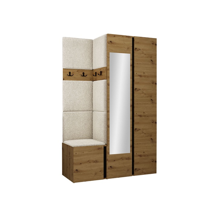 Mobilier pentru hol Tavasz XXVI, MIRJAN24, stejar artisan + bej, 46x116x186 cm
