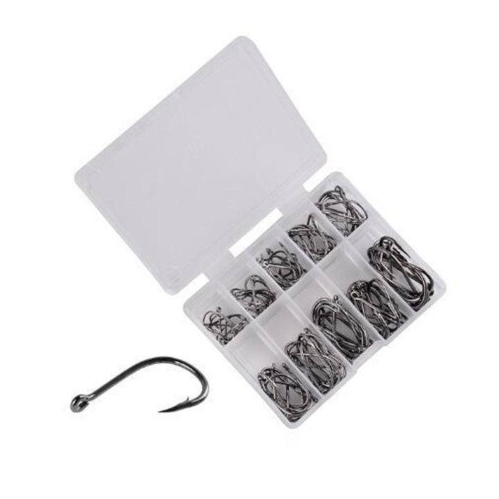 Set carlige pescuit KUNSANM, unelte din otel inoxidabil, 100 carlige, cutie portabila, multicolor