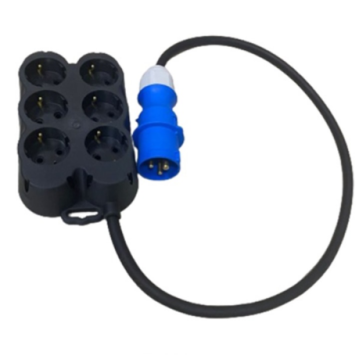 Prelungitor 1 m, cablu 3x2.5 stecher 3P 16 A si multipriza 6 posture