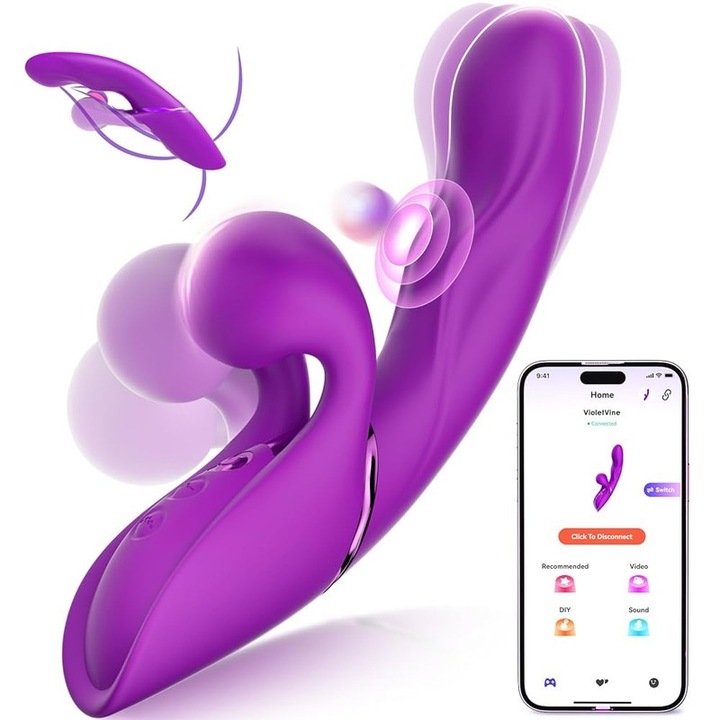 Вибратор Toieenk®, Управеление чрез приложение, За жени, 10 режима на вибрация, 5 режима на докосване, Водоустойчив, 25 см, Силикон