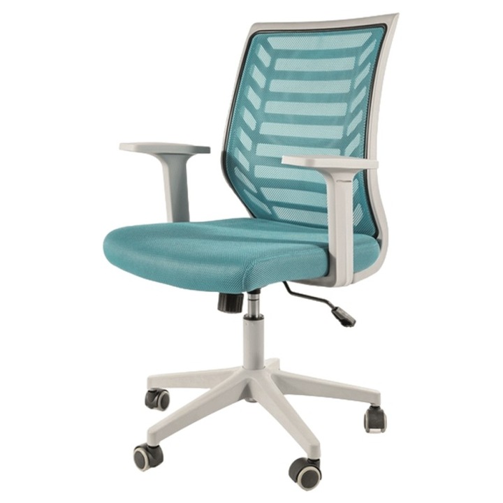 Scaun birou egonomic SL Q320, mesh, mecanism inclinare, baza polipropilena, suport lombar, roti cauciucate, 90 kg, albastru/gri