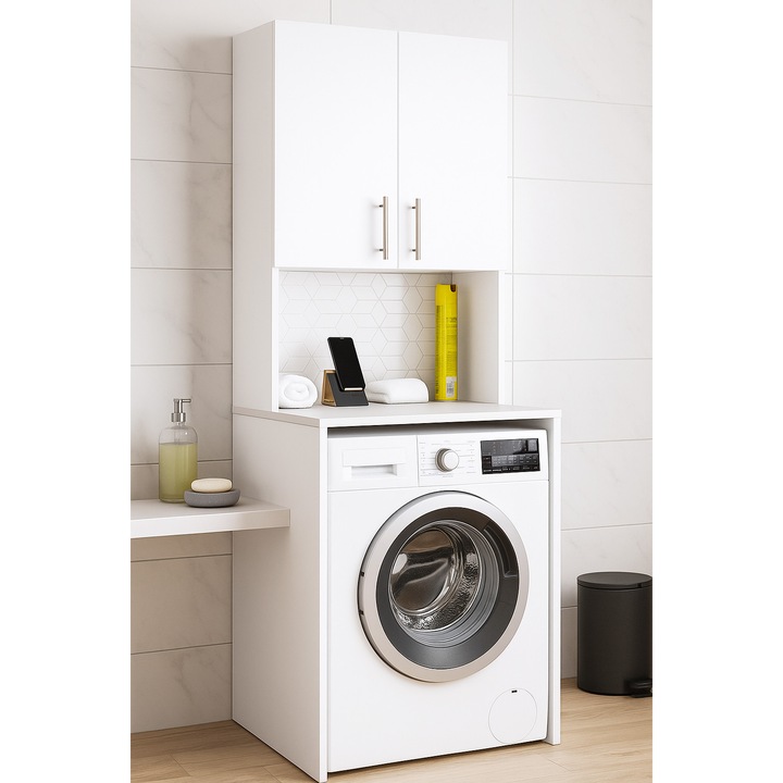 Dulap baie pentru masina de spalat Badenmob, Alb, seria 019, 64x60x180cm