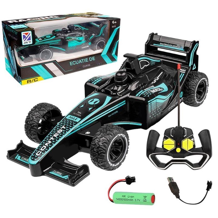 F1-es versenyautó távirányítóval, kék, 20x8,5x6cm, 6mph, komplett készlet