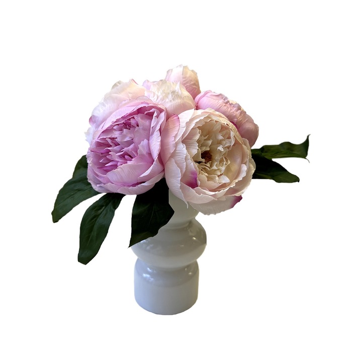 Buchet artificial de bujori, 8 fire, mov deschis/verde