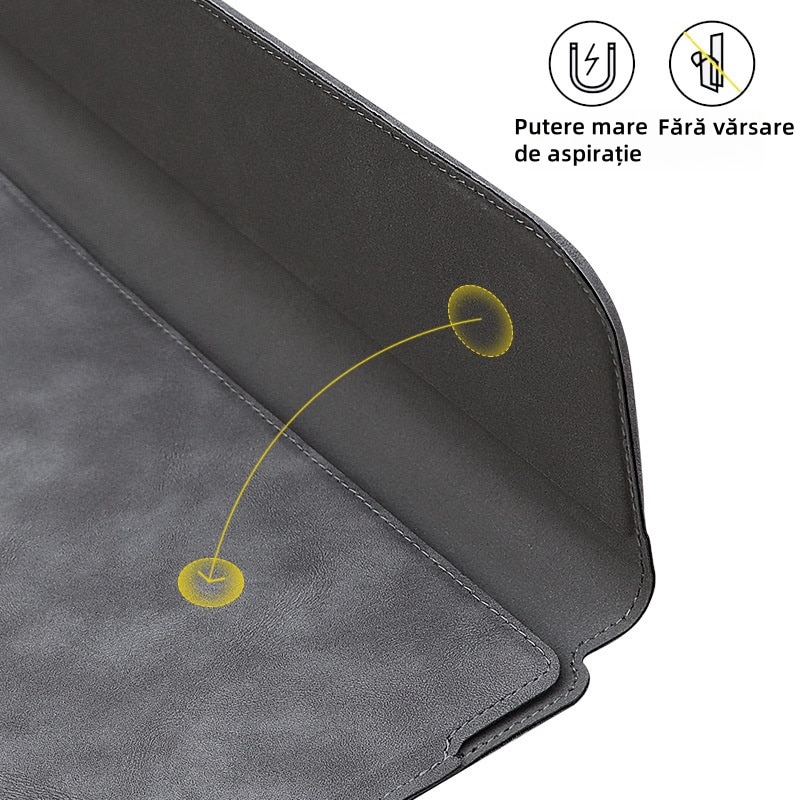 Geanta laptop, husa din piele cu suport multifunctional, rezistenta la apa si la uzura, protectie la soc, universala pentru 13, 3 inchi, 14, 1 inchi, 15, 4 inchi, cu geanta mica, gri inchis