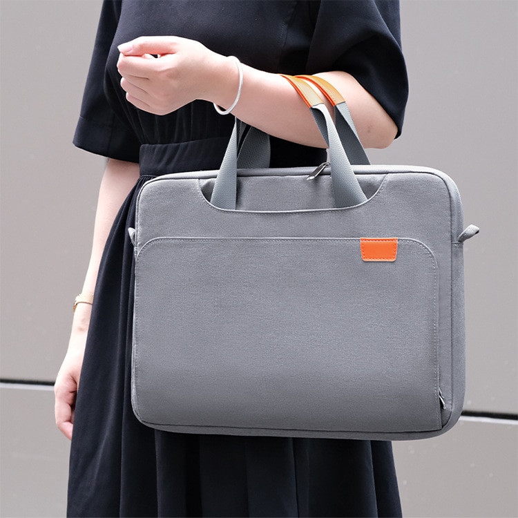 Geanta pentru laptop, Aiorber, 14.1 inci, stil crossbody, protectie completa la 360°, 6 compartimente, impermeabila, captuseala groasa din plus, gri