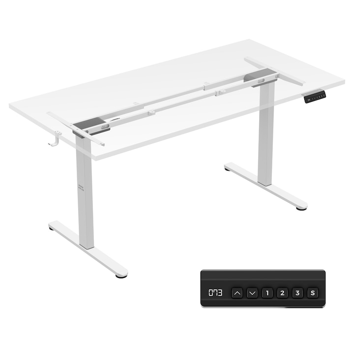 Cadru pentru birou, Mark Adler Xeno 4.5, cu inaltime reglabila electric, 72-118 cm, 3 Functii de Memorie, capacitate de sarcina 100 kg, Alb
