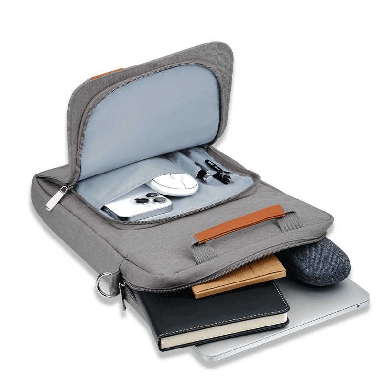 Geanta Crossbody pentru laptop, organizeaza tableta/telefonul mobil/incarcatorul, impermeabila si respirabila, rezistenta la uzura si la socuri, usor de transportat, spatiu foarte mare, 13”, gri deschis