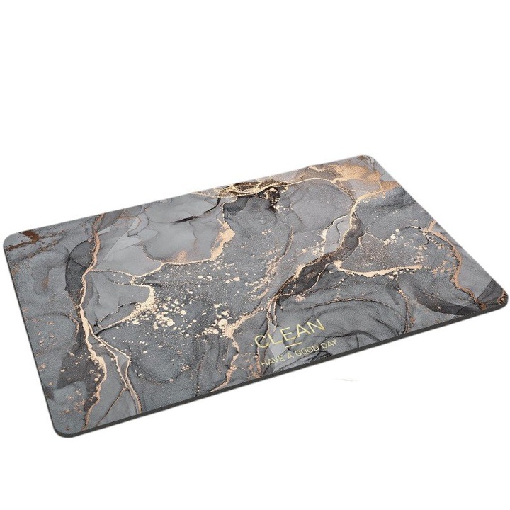 Подложка, противоплъзгаща, диатомитна, мраморен дизайн, сива, 40x60см
