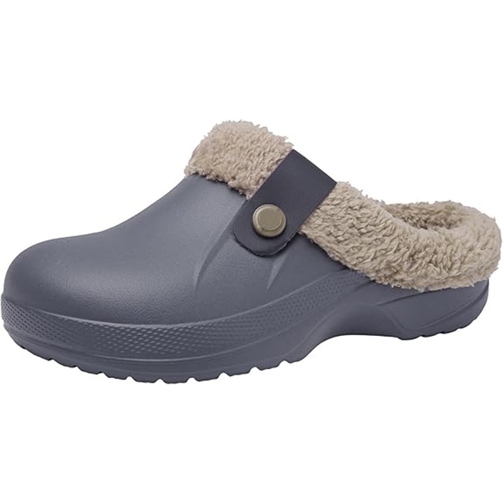 Női és férfi szőrme klumpa, memóriahabos papucs, meleg és bolyhos, télen vízálló, bel- és kültéri, szintetikus EVA kék és szürke, 40-41 EU