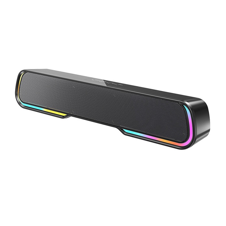 Лента високоговорител, висока мощност, 7-цветни RGB светлини, USB/AUX, компютър/телевизор/мобилен телефон/PS4, чисто качество на звука, широка съвместимост, черен
