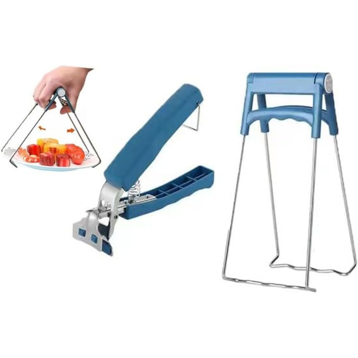 Cleste anti-arsuri KUNSANM, set 2 bucati, albastru, din otel inoxidabil si plastic, pentru boluri si farfurii