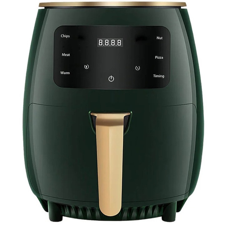 Friteuza cu aer cald, fara ulei, HOZRO Air Fryer, Putere 2400W, capacitate de 6L, Afisaj Digital, 6 Functii de gatire, Verde