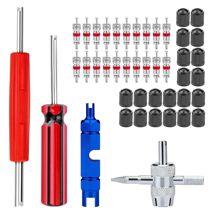 24 szelepszár-eltávolító szerszámkészlet, SINBINTA, kerékpárszelep magkészlet, gumiabroncs-szelep-eltávolító eszközök autókhoz, teherautókhoz és motorkerékpárokhoz, műanyag/ötvözet, többszínű