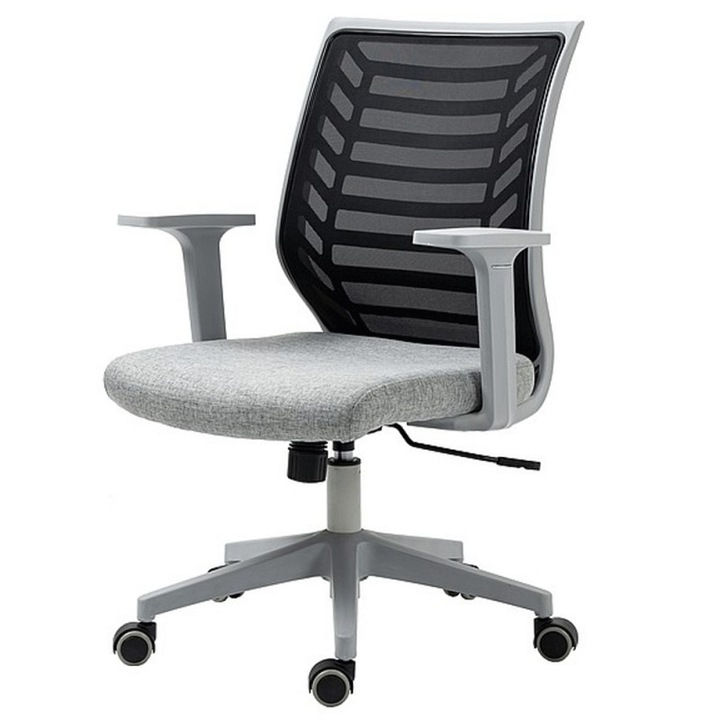 Scaun birou egonomic SL Q320, mesh, mecanism inclinare, baza polipropilena, suport lombar, roti cauciucate, 90 kg, negru/gri