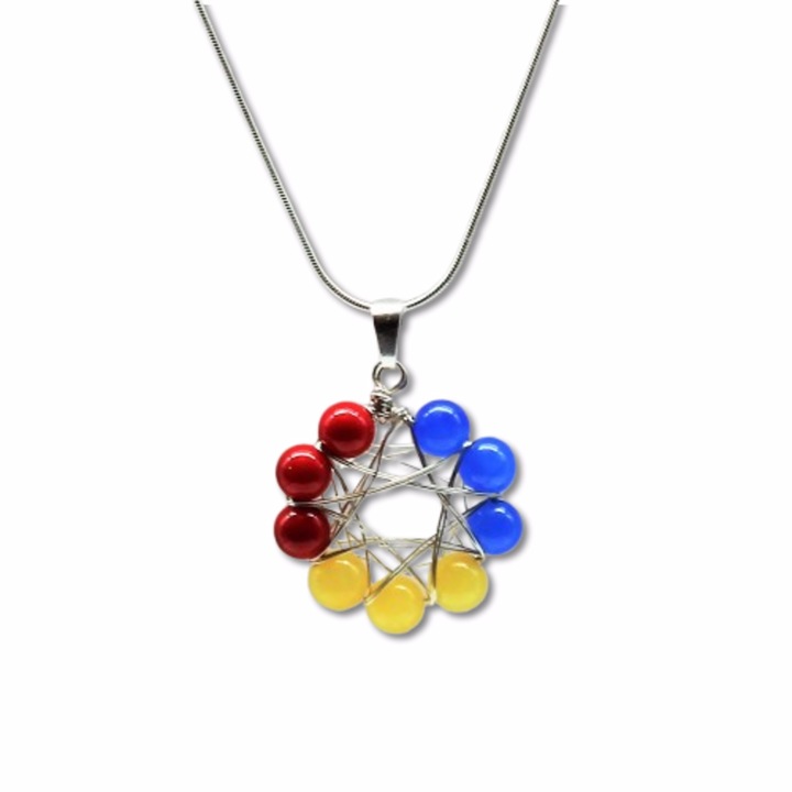 Colier argint 925, cu pietre in culorile steagului Romaniei, tricolor, 45 cm