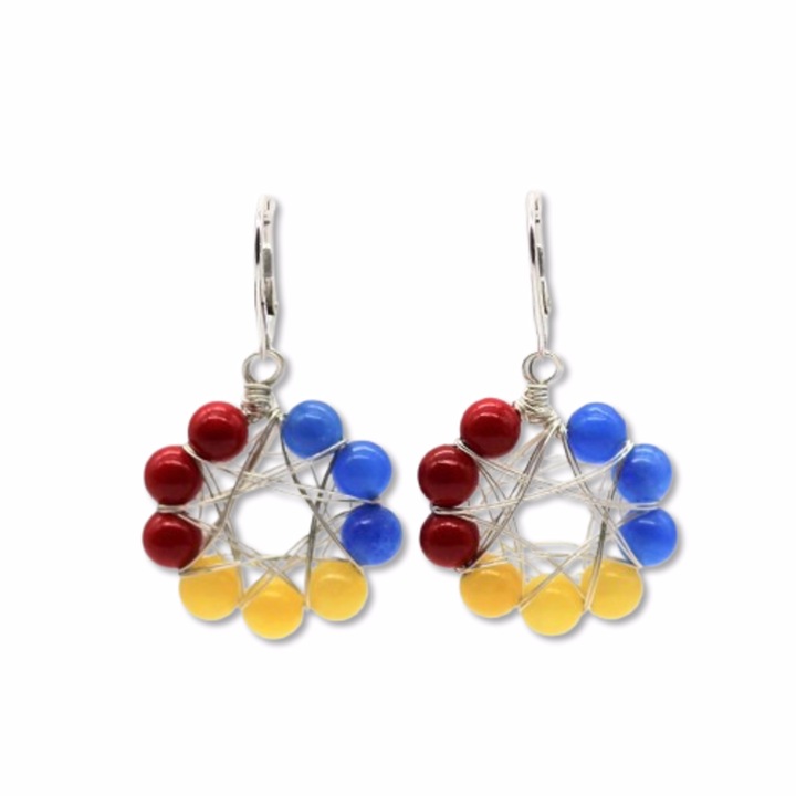 Cercei argint 925, pietre in culorile steagului Romaniei, tricolor, lungime 4,5 cm