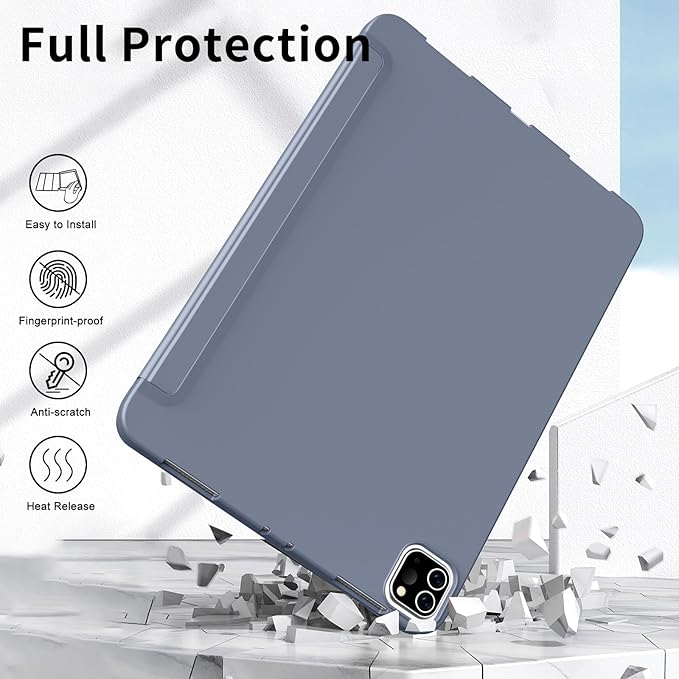 Husa pentru tableta, compatibila cu iPad Pro de 11 inchi (M4 a 5-a generatie 2024), husa inteligenta, trezire/dormire automata, Violet intens