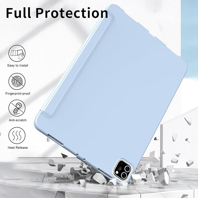 Husa pentru tableta, compatibila cu iPad Pro de 11 inchi (M4 a 5-a generatie 2024), husa inteligenta, trezire/dormire automata, Albastru deschis