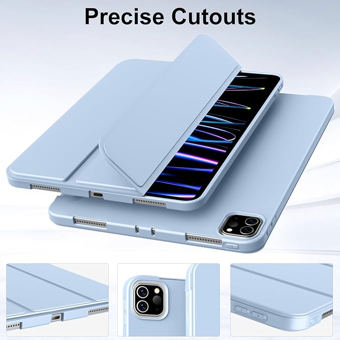 Husa pentru tableta, compatibila cu iPad Pro de 11 inchi (M4 a 5-a generatie 2024), husa inteligenta, trezire/dormire automata, Albastru deschis