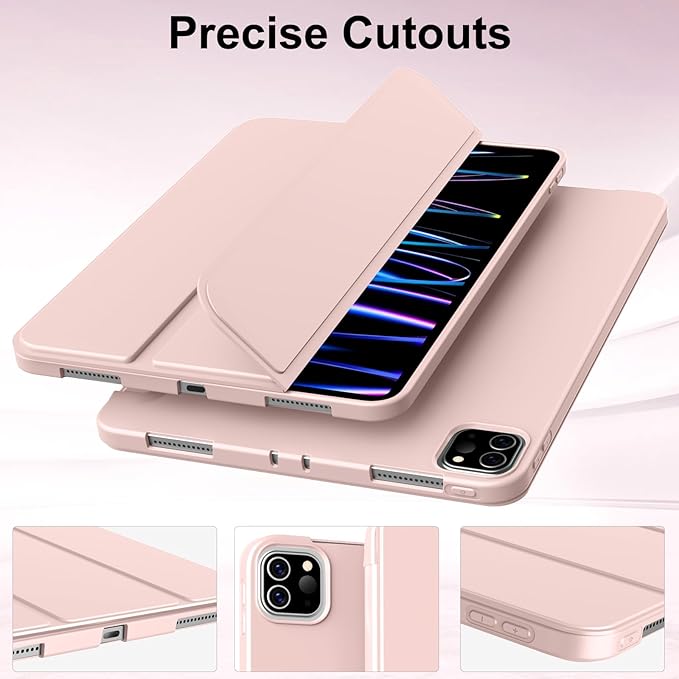 Husa pentru tableta, compatibila cu iPad Pro de 11 inchi (M4 a 5-a generatie 2024), husa inteligenta, trezire/dormire automata, Roz