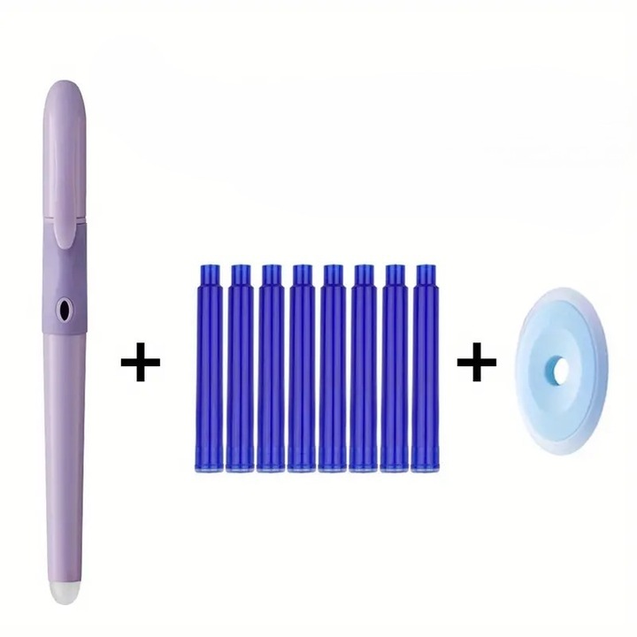 Set Stilou violet cu radiera 8 rezerve termice si radiera mare