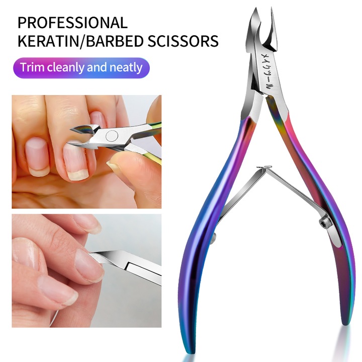 Manichiura Cleste pentru cuticule Deschidere Lata 5mm, Lame Ascutite, LRIS, din otel inoxidabil, ergonomic, foarte ascutit, pentru manichiura, utilizare profesionala, Culoare gradient