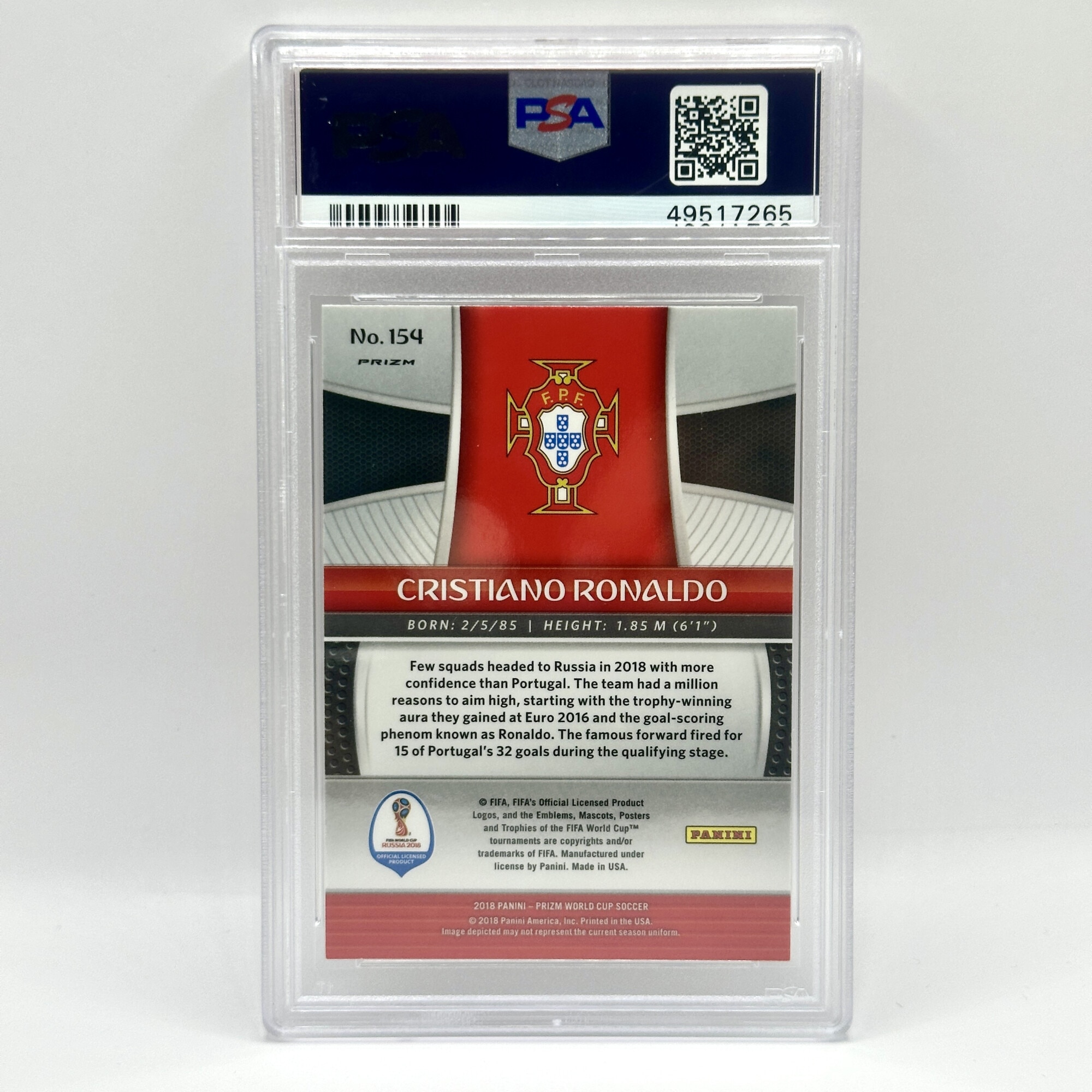 Cartonas de fotbal Panini, Cristiano Ronaldo Gradat PSA 9 din