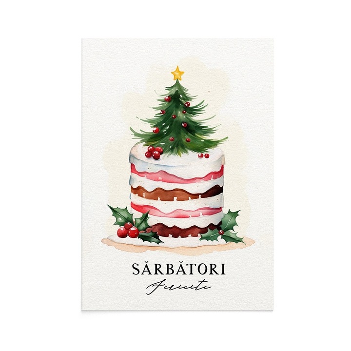 Felicitare de Craciun Sweet Christmas Tree, Zizula Cards, 105 X 150 mm, cu tort si brad
