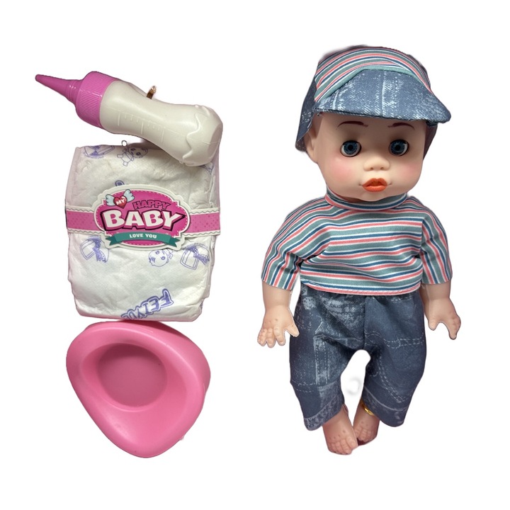 Baba , William, üveggel, pamperssel és bilivel, hangokkal, folyadékot kiszűri, 28 cm + 3 év, Vision XXI