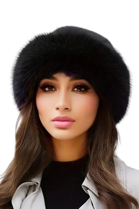 Caciula dama, model calduros elegant cu margine pufoasa, tematica winter lady, marime universala, neagra, EFAYN